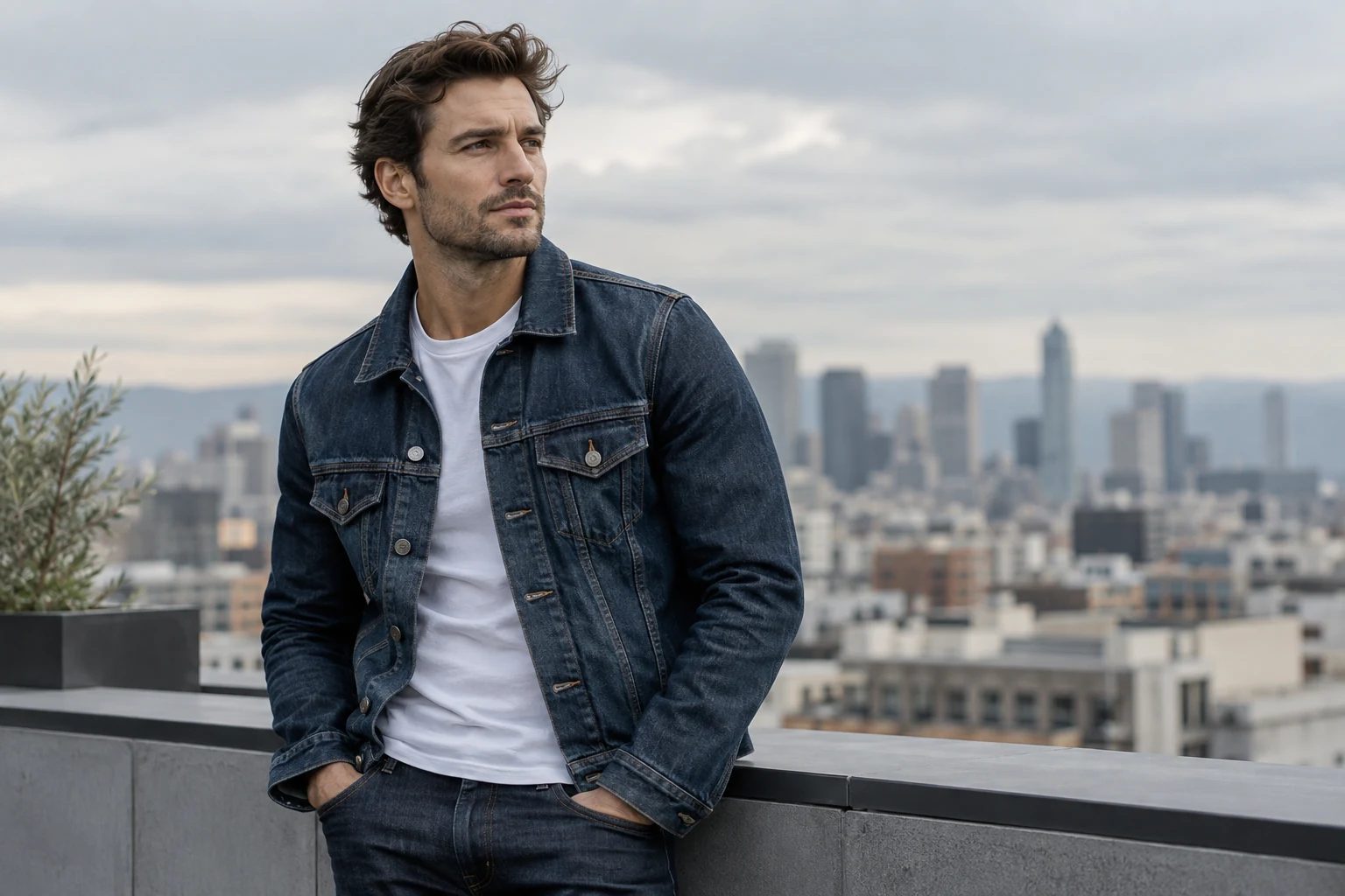 Adult virtual model in a denim outfit — original AI concept